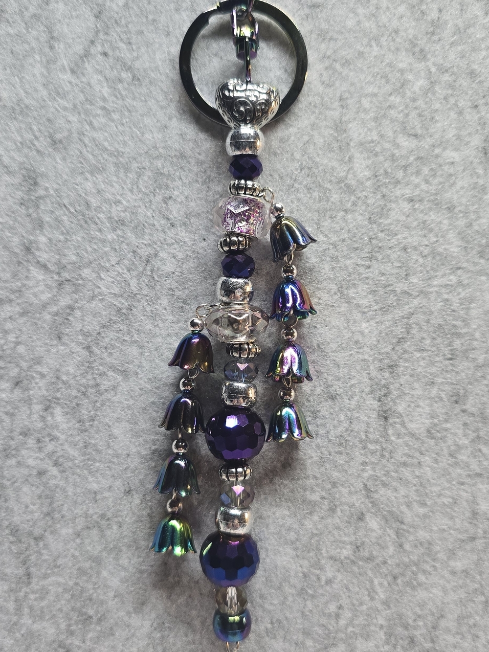 Purple Iridescent Beaded Keychain Charm - Women Jewelry